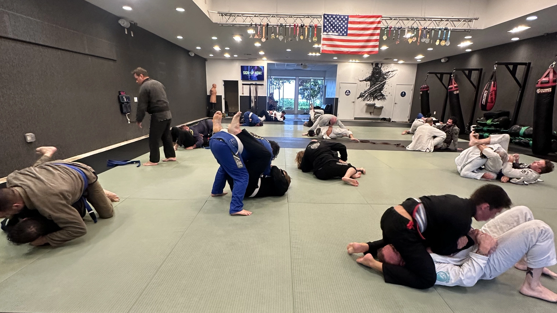 Brazilian Jiu-Jitsu class at Peaceful Warrior in Dana Point, California