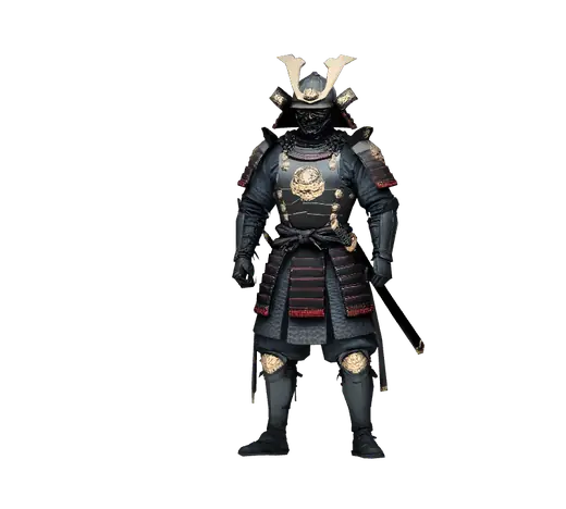 3D samurai armor model drawing a katana for the Peaceful Warrior Bushido section